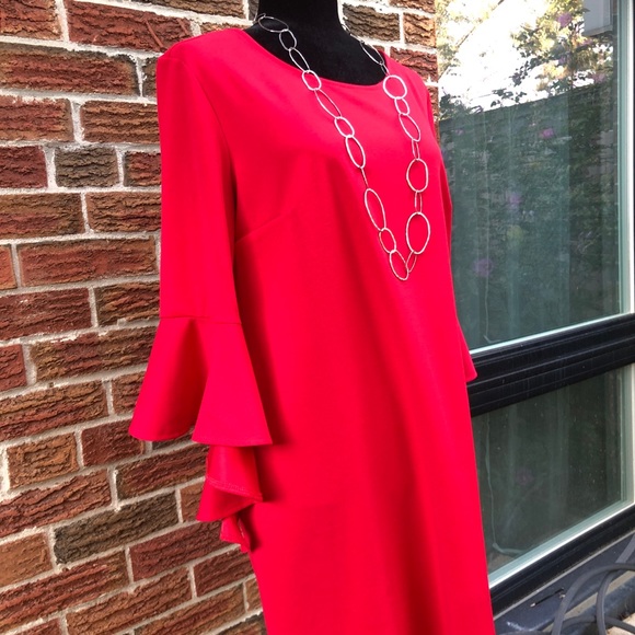 Chic Long Sleeve Red Dress with Ruffle Detail - Picture 7 of 8